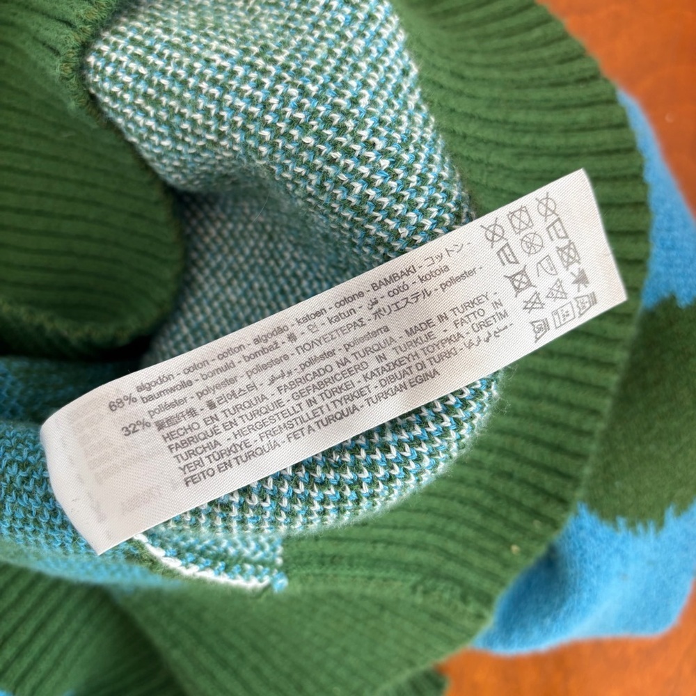 Zara Mushroom Toadstool Knit Sweater Size Medium Blue Green Pullover - Picture 10 of 10